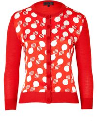 L'Wren Scott Red/Cream Printed Combo Cardigan - Lyst
