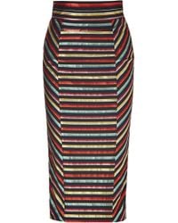 L'Wren Scott Black-Multi Striped High Waisted Pencil Skirt - Lyst