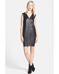 Trouvé Trouvé Vneck Leather Front Sheath Dress - Lyst