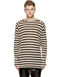 Haider Ackermann Black And Ecru Striped Ribbed Long Sleeve Shirt - Lyst