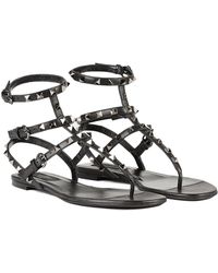 Valentino Rockstud Leather Gladiator Sandals in Black | Lyst