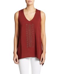 Karen Kane Embellished V-Neck Crepe Top - Lyst