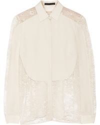 Elie Saab Lace-Paneled Silk Crepe De Chine Blouse - Lyst