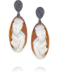 Amedeo Rhodiumplated Sardonyx Shell Diamond and Sapphire Cameo Earrings - Lyst