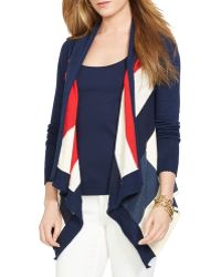 Ralph Lauren Lauren Color Block Drape Cardigan - Lyst