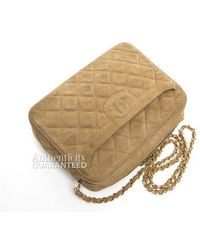 Chanel Pre-Owned Tan Suede Quilted Cc Tassel Camera Bag - Lyst