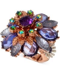 Betsey Johnson Rose Gold-Ton Faceted Bead Flower Stretch Ring - Lyst