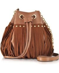 Diane von Furstenberg Disco Saddle Brown Suede And Leather Fringe Bucket Crossbody Bag - Lyst
