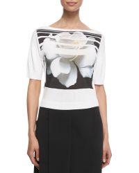 Carolina Herrera Striped Floral-Printed Tee - Lyst
