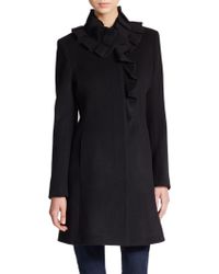 Elie Tahari Sara Ruffle-Collar Wool Coat - Lyst