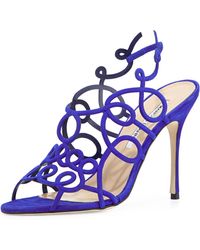 Manolo Blahnik Swirly Strappy Suede Sandal - Lyst