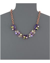 Betsey Johnson Spring Fling Purple Three Large Stone Frontal Necklace - Lyst