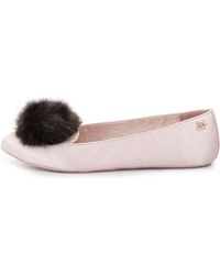 Ted Baker Iveye Satin Slipper With Faux-Fur Pom - Lyst