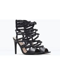 Zara Black Leather High Heel Gladiator Sandals. - Lyst
