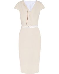Victoria Beckham Belted Draped Stretch Cotton-Blend Dress - Lyst