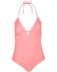 Topshop Petite Pink Scallop Swimsuit - Lyst