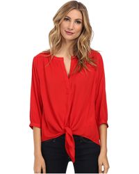 Karen Kane Tie Front Shirred Top - Lyst