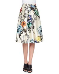 Tibi Gazaar Printed Pleated Satin Skirt - Lyst