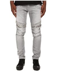 Balmain Spiked Panel Motor Denim - Lyst