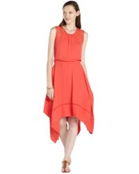 BCBGMAXAZRIA Bright Poppy Stretch Kristen Lace Accent Sleeveless Asymmetrical Hem Dress - Lyst
