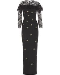 Alessandra Rich Ankle-Length Lace-Trimmed Stretch-Silk Dress - Lyst
