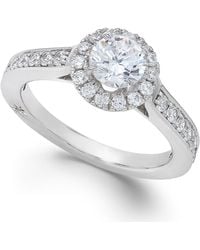 Marchesa Certified Diamond Halo Engagement Ring In 18K White Gold (1-1/4 Ct. T.W.) - Lyst