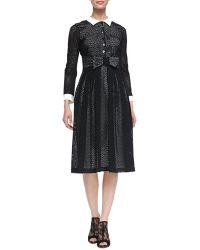 L'Wren Scott Contrast Collared & Cuffed 3/4-Sleeve Broderie Anglaise Dress - Lyst