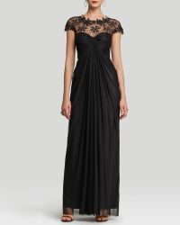 Tadashi Shoji Gown - Cap Sleeve Illusion Neck Drape Bodice - Lyst