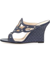 wedge manolo blahnik sandals cork suede navy lyst raffia algarrobo