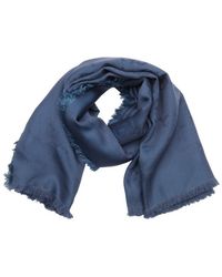Gucci Blue Silk And Wool Blend Gg Logo Fringe Detail Scarf - Lyst
