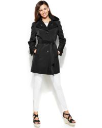 Calvin Klein Petite Hooded Layered-Lapel Trench Coat - Lyst