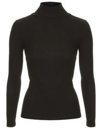 Topshop Petite Long Sleeve Ribbed Polo Neck Top - Lyst