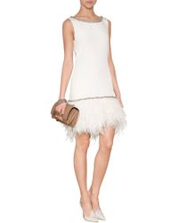 Marchesa Silk Crepe Cocktail Dress With Feather Trim - Lyst