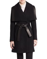 Elie Tahari Marina Leather-Trimmed Wool Coat - Lyst