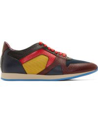 Burberry Prorsum Navy And Burgudy Leather Colourblock Sneakers - Lyst
