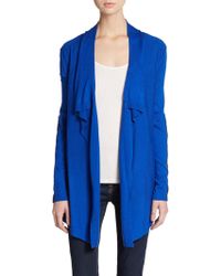 Karen Kane Draped Faux Leather-Detailed Cardigan - Lyst