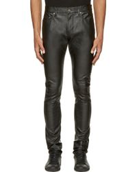 Saint Laurent Black Grained Leather Slim Jeans - Lyst