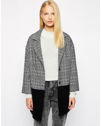 Helene Berman Colour Block Collar Revere Coat In Check - Lyst