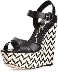 Alice + Olivia Sorell Leather Zigzag Wedge Sandal - Lyst