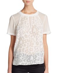 Rebecca Taylor Cap-Sleeve Lace-Clip Voile Top - Lyst