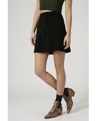 Topshop Suede A-Line Popper Front Skirt - Lyst