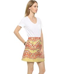 RED Valentino V Neck Jersey And Lace Brocade Dress - Mint/Orange - Lyst