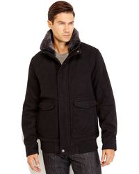 Joseph Abboud Black Real Fur Trim Shearling Coat - Lyst