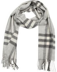 Burberry Pale Grey Check Cashmere Woven Scarf - Lyst