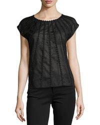 Halston Heritage Cap-Sleeve Voile Embroidered Top - Lyst