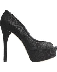 B Brian Atwood Bambola Black Suede With Floral Lace Texture - Lyst