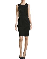 Halston Heritage Sleeveless Leather-Panel Knit Dress - Lyst