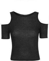 Topshop Cold Shoulder Ribbed Top - Lyst