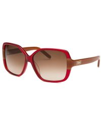 Chloé Women'S Square Red And Caramel Sunglasses - Lyst