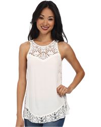Rebecca Taylor Sleeveless Crepe And Lace Tank Top - Lyst